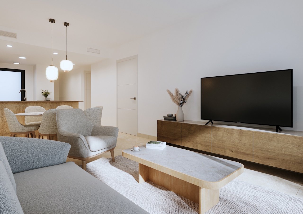 Obergeschoss-Wohnungen mit 2 Schlafzimmern, 1 - 2 Bädern, Dachterrasse, Tiefgaragenstellplatz, Gemeinschaftspools und beheizten Whirlpools - 3
