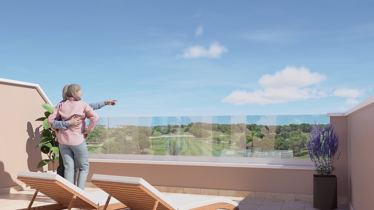 Obergeschoss-Wohnungen mit 3 Schlafzimmern, 2 Bädern, Dachterrasse, Meerblick, Kfz-Stellplatz und Gemeinschaftspool im Lo Romero-Golfkomplex - 18