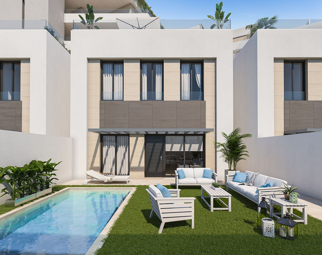 Villen mit 4 Schlafzimmern, 3 Bädern, Dachterrasse mit Meerblick, Tiefgaragenstellplatz und Gemeinschaftspool nur ca. 700 m vom Strand - 1