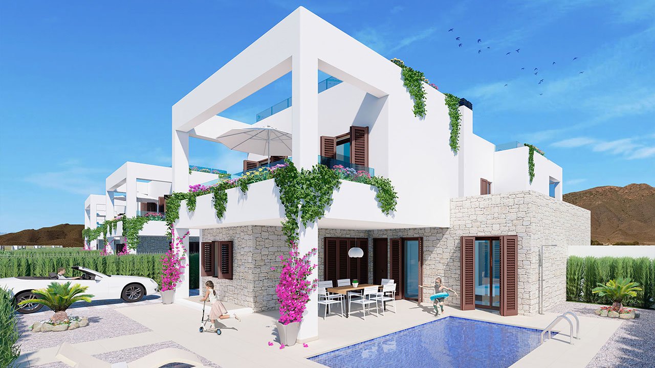 Doppelhaushälften mit 3 Schlafzimmern, 2 Bädern, Keller, Dachterrasse mit Meerblick und optionalem Privatpool nur 400 m vom Strand - 1