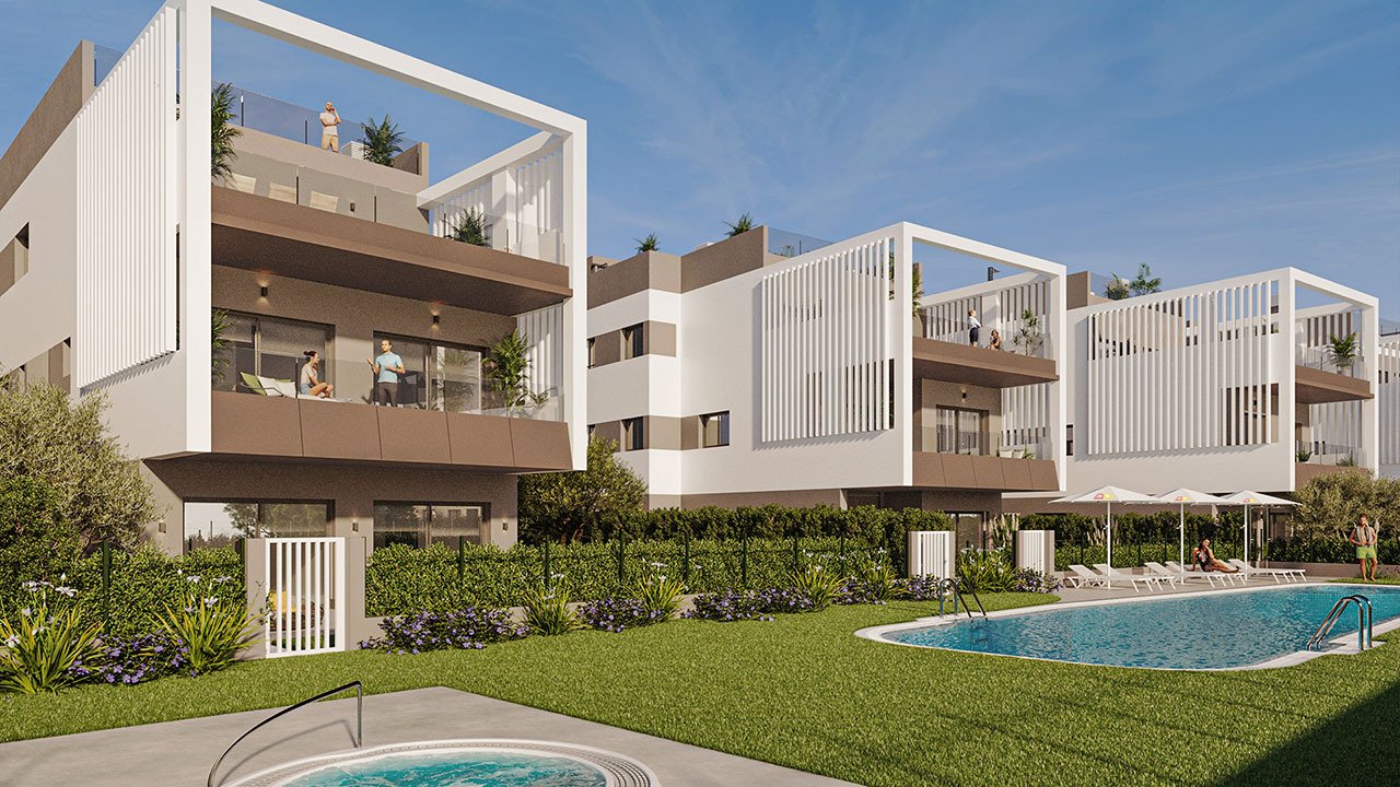 Appartements mit 2 Schlafzimmern, 2 Bädern, Fußbodenheizung in Bädern, Klimaanlage und Gemeinschaftspool nur 300 m vom Strand - 1
