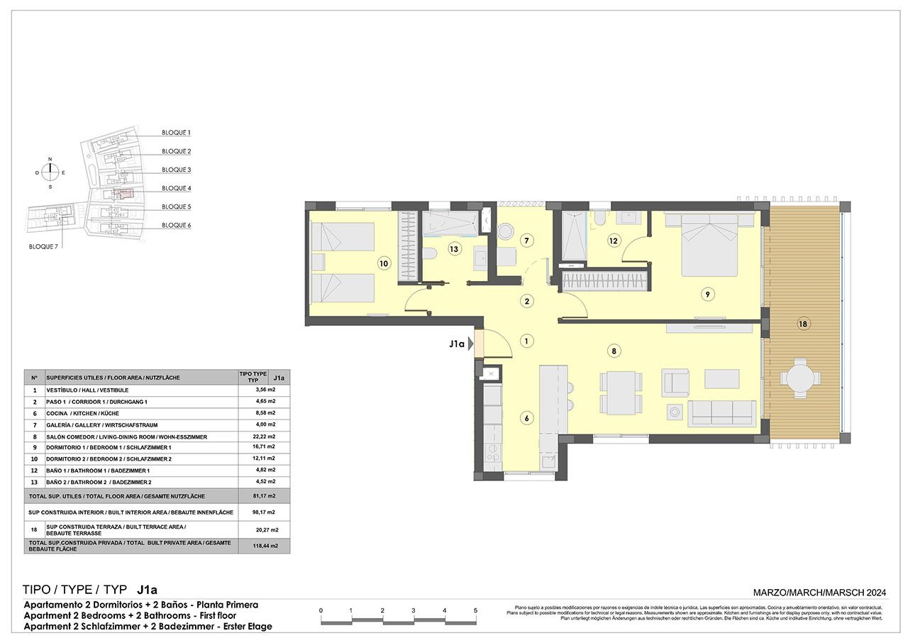 Appartements mit 2 Schlafzimmern, 2 Bädern, Fußbodenheizung in Bädern, Klimaanlage und Gemeinschaftspool nur 300 m vom Strand - 8