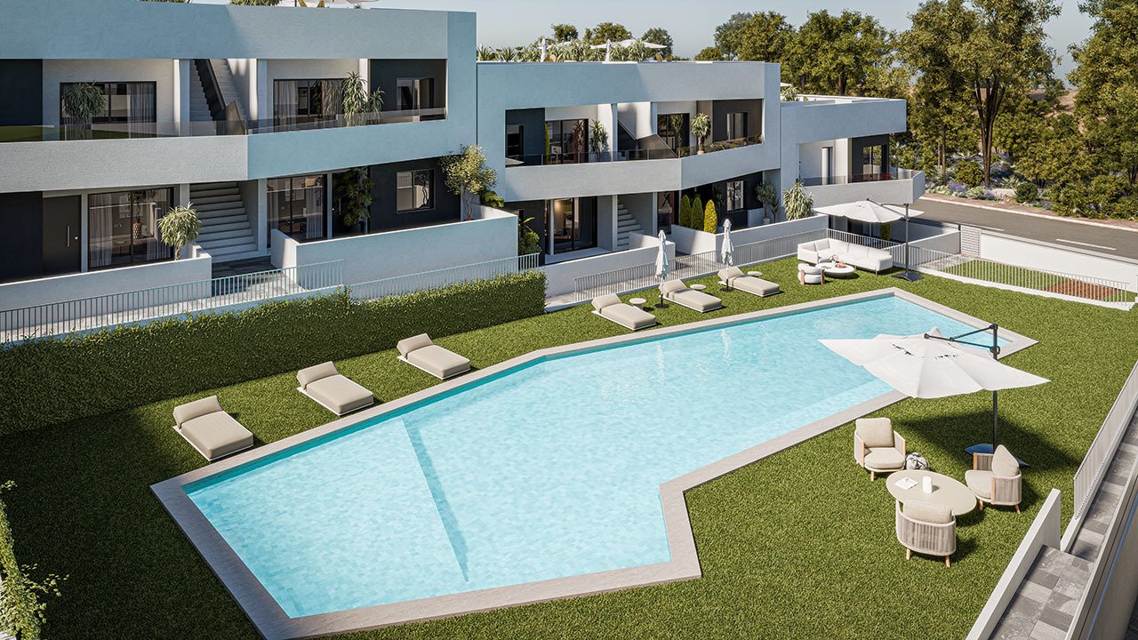 Komfortable Erdgeschoss-Wohnungen mit 3 Schlafzimmern, 2 Badezimmern, privatem Garten und Gemeinschaftspool - 1