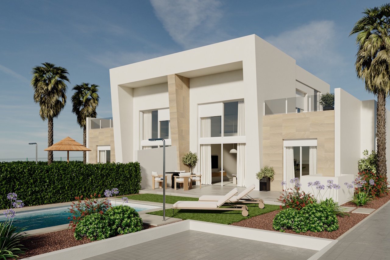 Doppelhaushälften mit 3 Schlafzimmern, 2 Bädern, Klimaanlage, Privatpool und Keller im wunderschönen La Finca Golf Komplex - 1