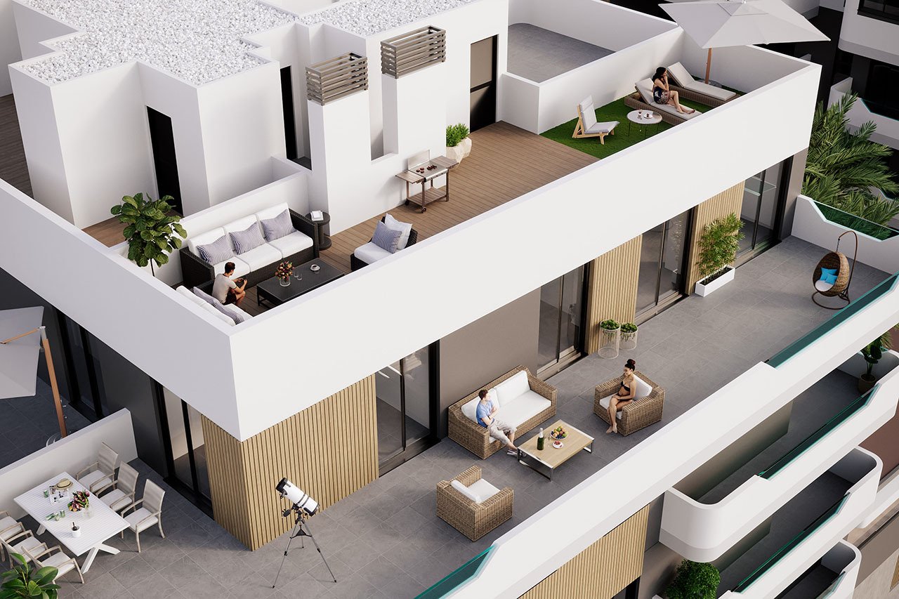 Penthouse-Wohnungen mit 2 Schlafzimmern, 2 Bädern, Dachterrasse, Vorinstallation Klimaanlage und Gemeinschaftspool nur 1 km vom Strand - 6