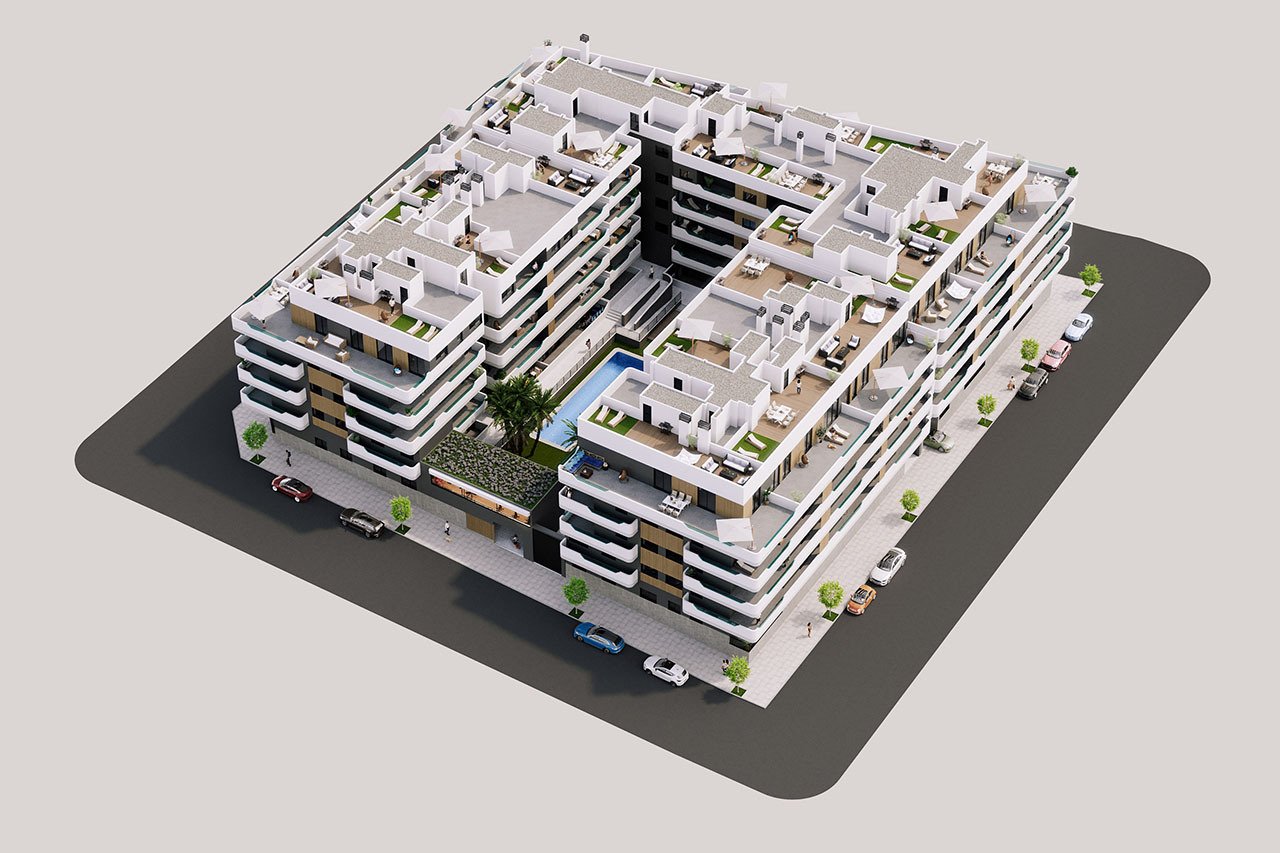 Penthouse-Wohnungen mit 2 Schlafzimmern, 2 Bädern, Dachterrasse, Vorinstallation Klimaanlage und Gemeinschaftspool nur 1 km vom Strand - 7