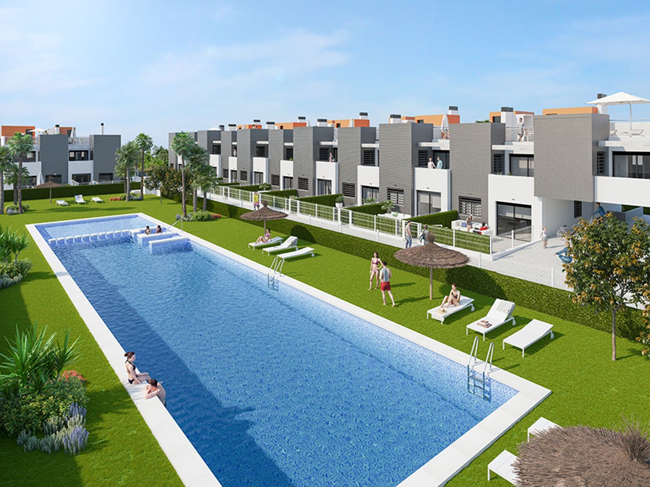 Erdgeschoss-Wohnungen mit 3 Schlafzimmern, 2 Bädern, Tiefgaragenstellplatz und Gemeinschaftspool - 1