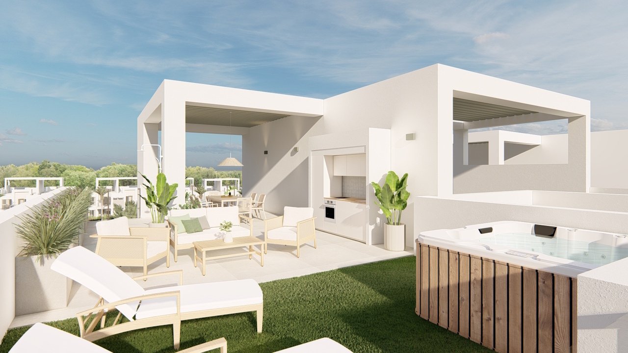 Penthouse-Wohnungen mit 3 Schlafzimmern, Tiefgaragenstellplatz und Gemeinschaftspool in einer wunderschönen Golfanlage und nur 500 m vom Strand - 23