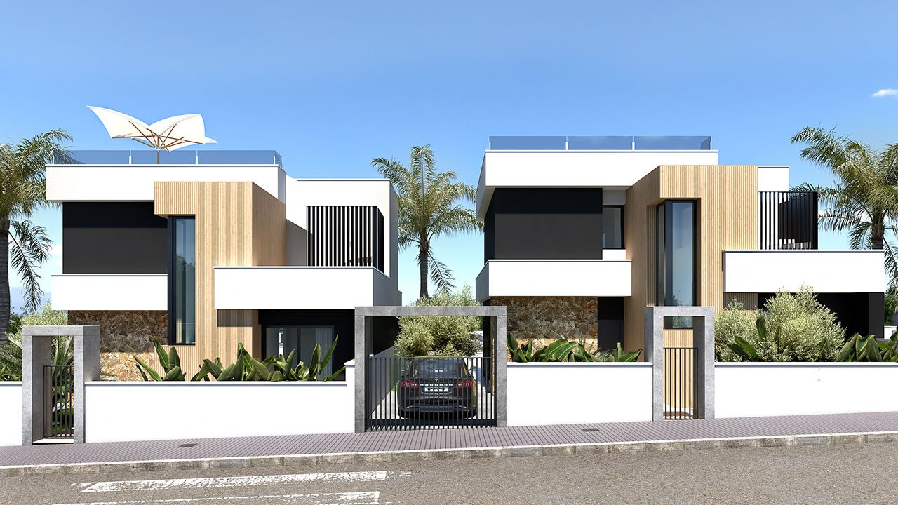 Zweigeschossige Villen mit 3 Schlafzimmern, 3 Bädern, Dachterrasse, Einbauküchen mit Elektrogeräten, Klimaanlage, Kfz-Stellplatz und Privatpool - 2