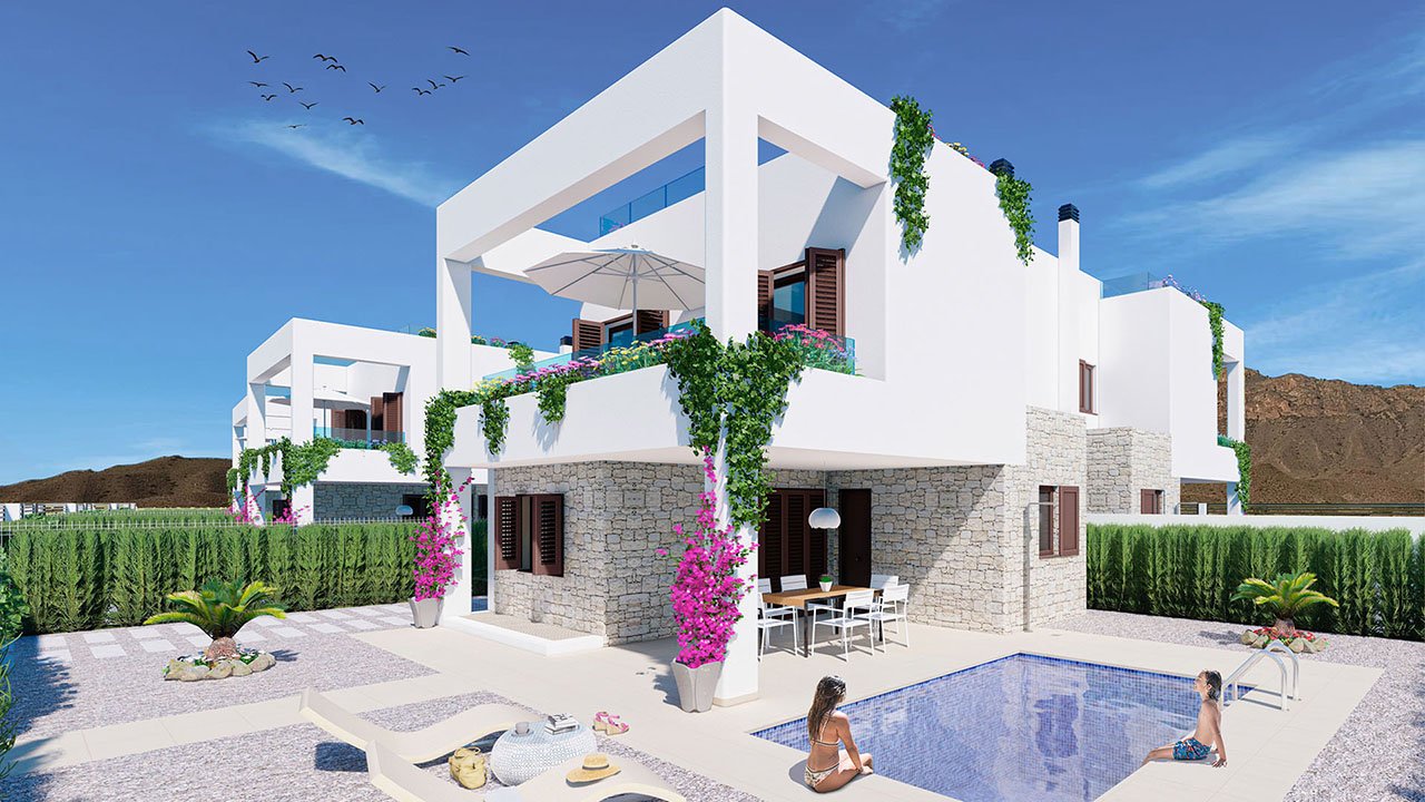 Doppelhaushälften mit 2 Schlafzimmern, 2 Bädern, Keller, Dachterrasse mit Meerblick und optionalem Privatpool nur 400 m vom Strand - 1