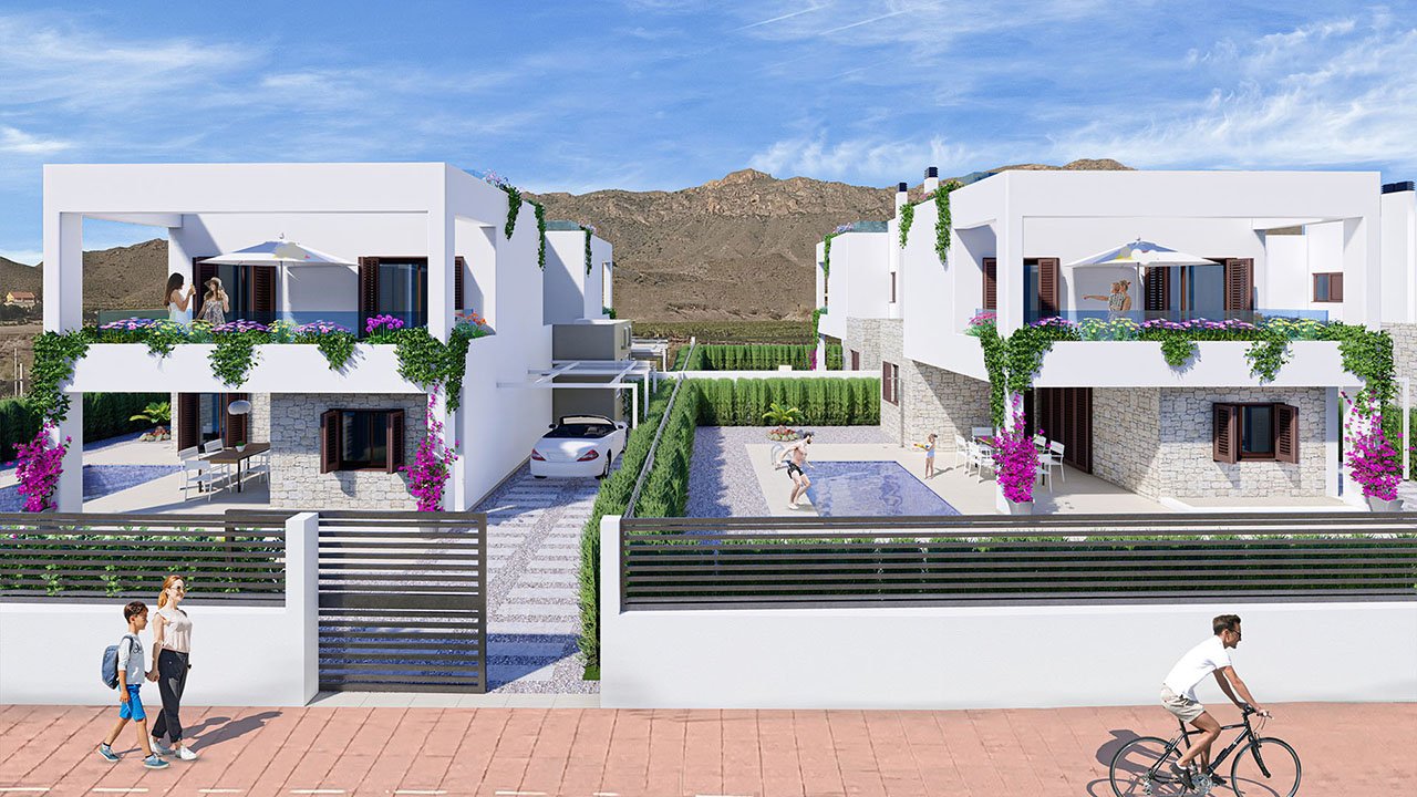 Doppelhaushälften mit 2 Schlafzimmern, 2 Bädern, Keller, Dachterrasse mit Meerblick und optionalem Privatpool nur 400 m vom Strand - 2