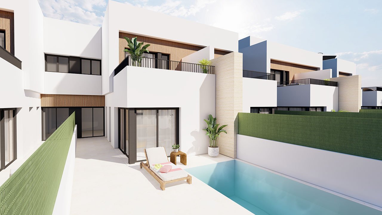 Reihenhaus-Villen mit 3 Schlafzimmern, 3 Bädern, Dachterrasse, Küchen mit Elektrogeräten, Privatpool und Kfz-Stellplatz nur 1,3 km vom Strand - 4