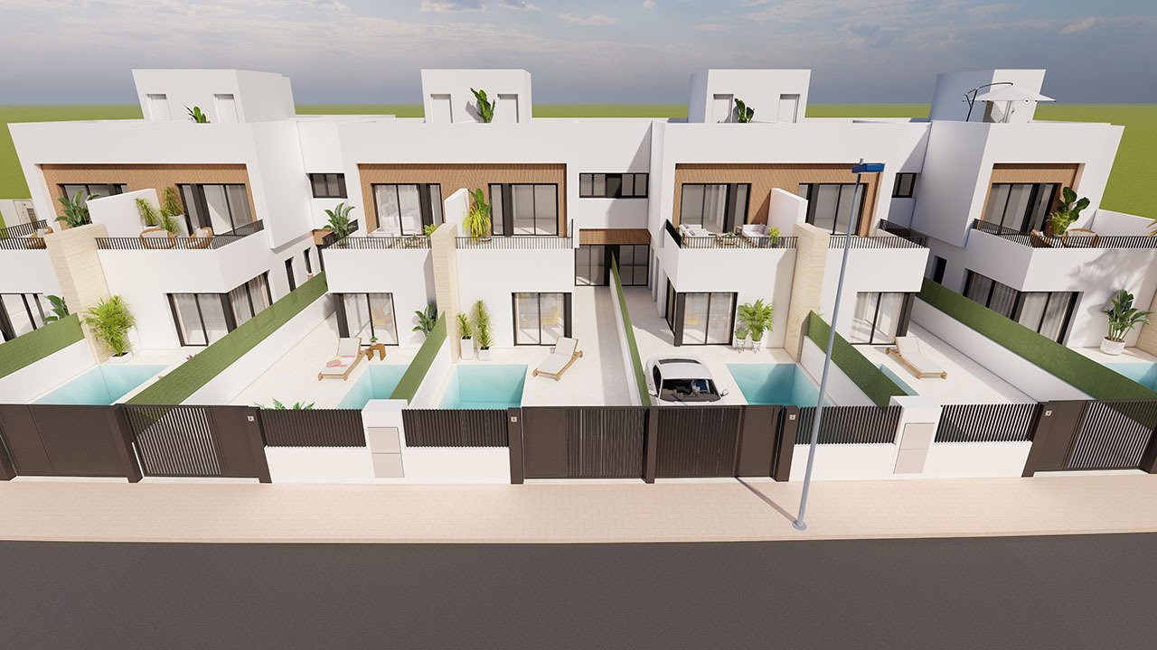Reihenhaus-Villen mit 3 Schlafzimmern, 3 Bädern, Dachterrasse, Küchen mit Elektrogeräten, Privatpool und Kfz-Stellplatz nur 1,3 km vom Strand - 3
