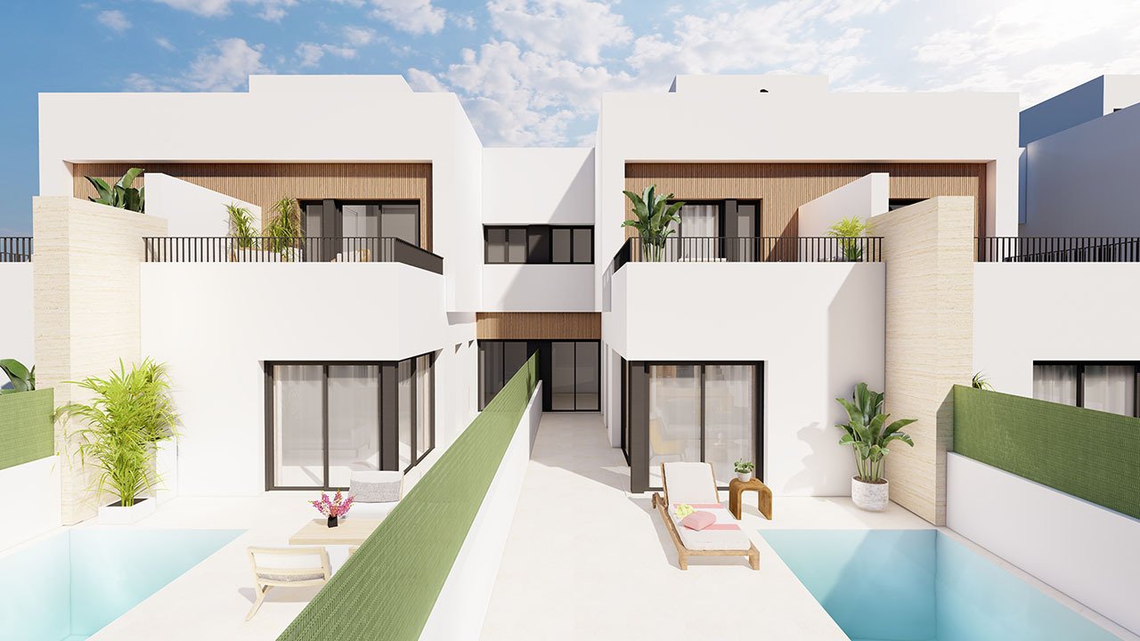 Reihenhaus-Villen mit 3 Schlafzimmern, 3 Bädern, Dachterrasse, Küchen mit Elektrogeräten, Privatpool und Kfz-Stellplatz nur 1,3 km vom Strand - 5